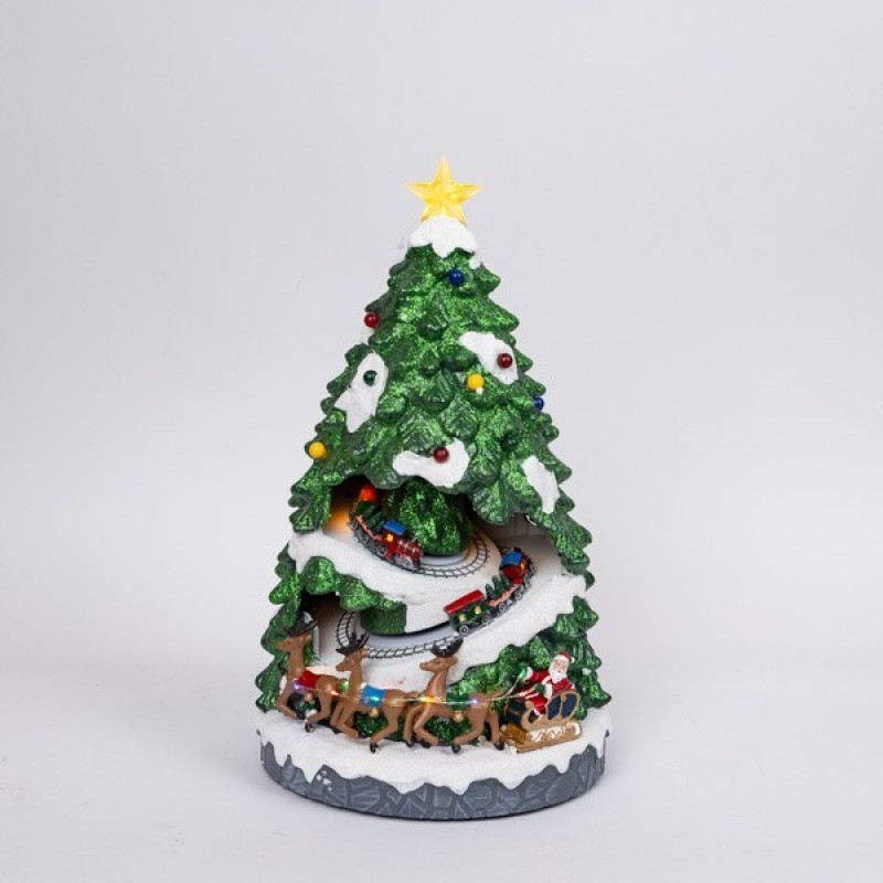 CHRISTMAS TREE WITH MOVING SLED, WITH MUSIC, MOVEMENT, AND LIGHT, WITH TRANSFORMER, 23x23x42cm 600-48074