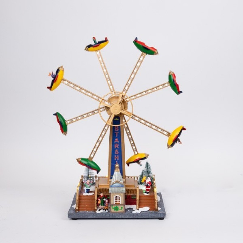 LUNA PARK FERRIS WHEEL WITH AIRPLANES, WITH MUSIC, MOVEMENT, AND LIGHT, WITH TRANSFORMER, 36.5x19x47.5cm 600-48078