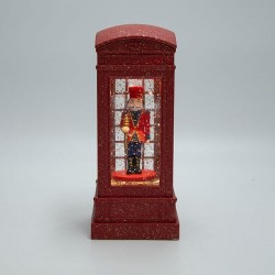 ILLUMINATED TELEPHONE BOOTH WITH NUTCRACKER, RED, WITH WATER INSIDE, BATTERY-OPERATED, TIMER, 8.8x8.8x21cm 600-48142