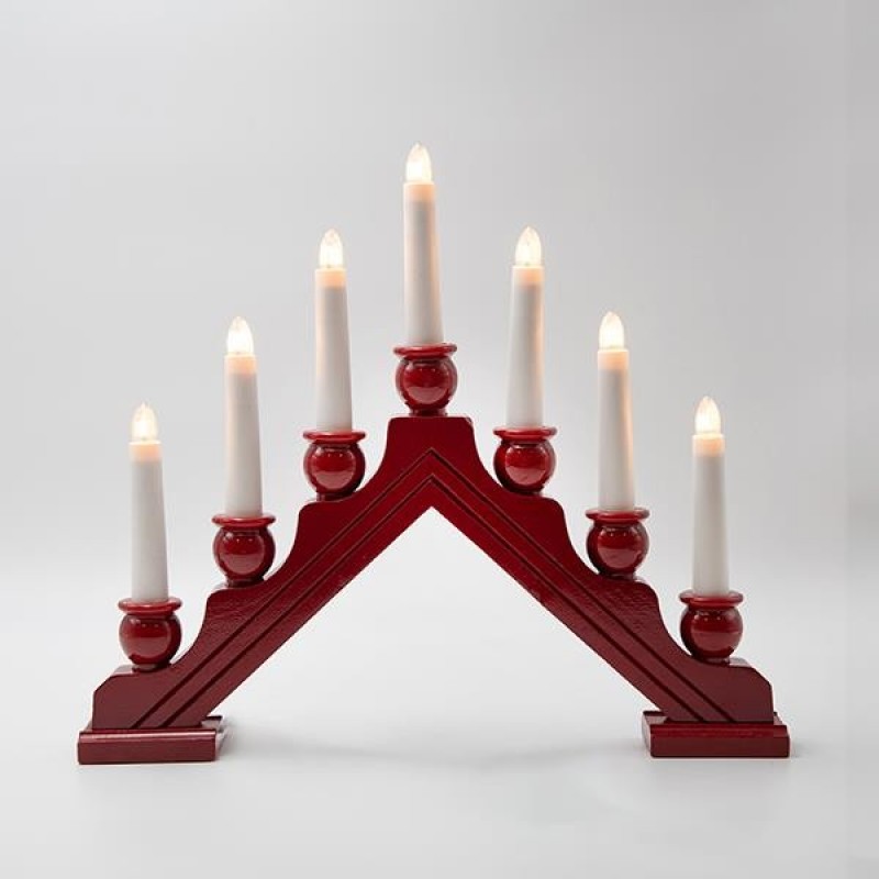 WOODEN CANDLEHOLDER, BRIDGE, RED, WITH ADAPTOR, 38x4.8x33cm 600-48158
