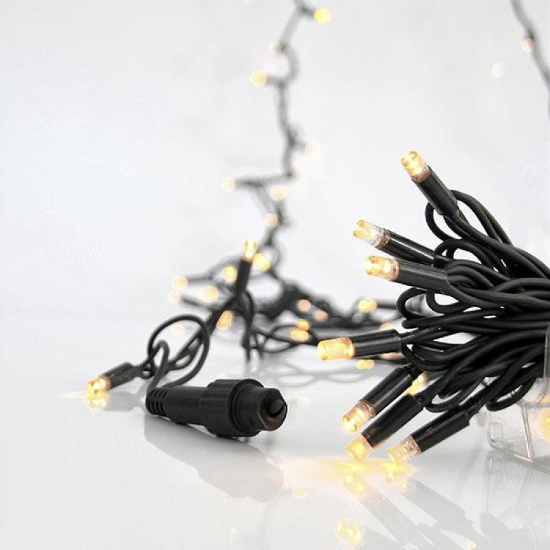 LINE, 100 LED 5mm WITH CUPS, 230V, 3 CONNECTORS UP TO 9 SET, GREEN RUBBER WIRE, DAYLIGHT LED PER 10cm, LEAD WIRE 1.5m, IP65 600-09103